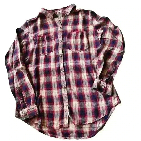 Gramicci Flannel Shirt Women’s‎ S Pearl Button Snap Roll Tab Long Sleeve Vented - Picture 1 of 7